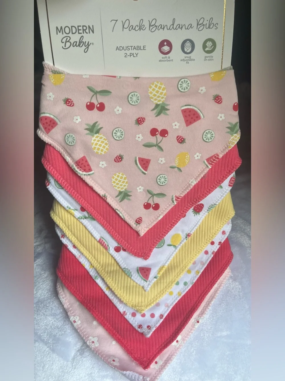 Modern Baby 7 Pack 2 Ply adjustable Bandana Bibs
